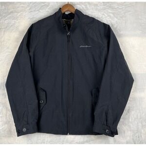 Eddie Bauer Mens L Lightweight Full Zip Up Jacket Black Dress Casual Rain Resist